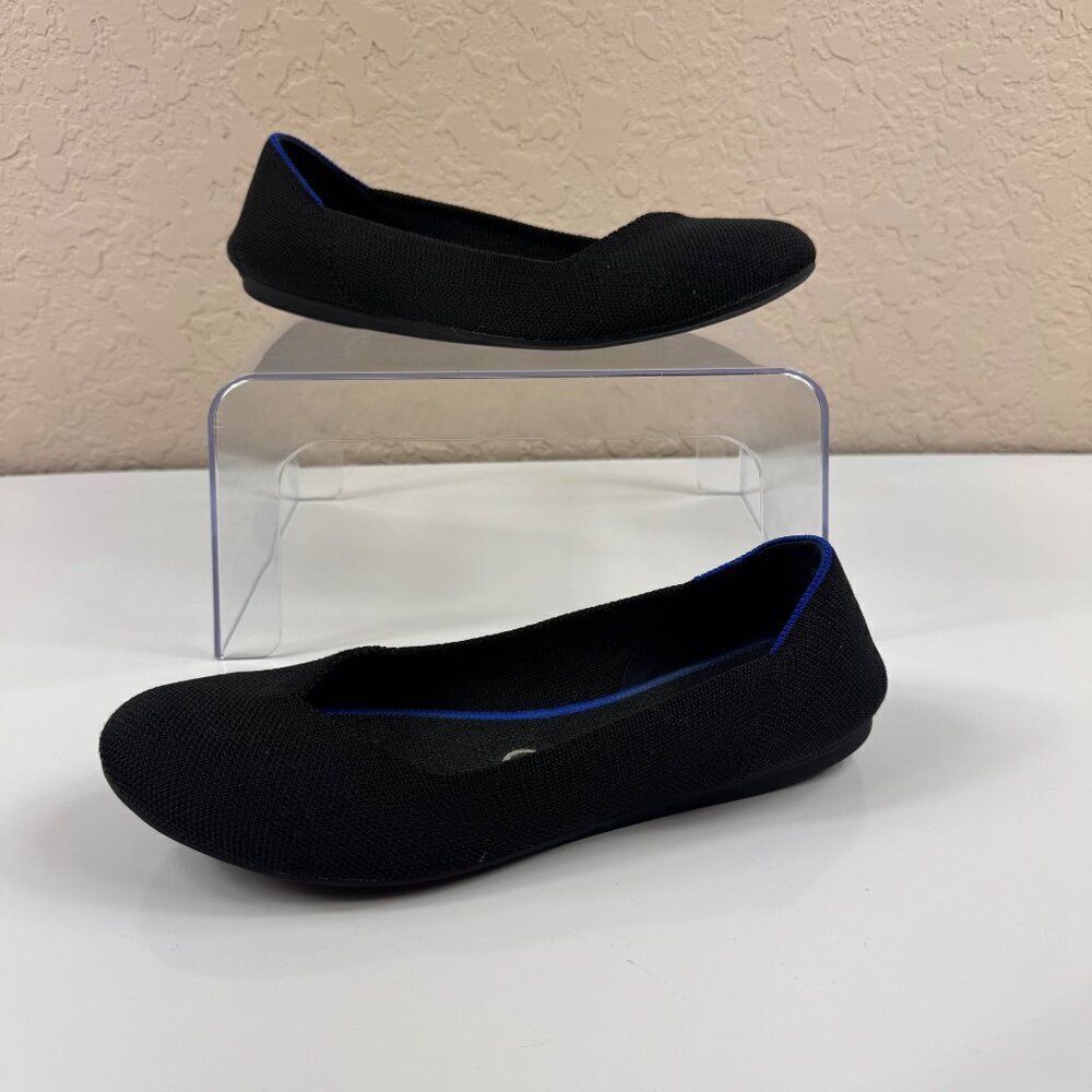 Rothy's the Flat Round Toe Knit Shoes Black Solid Womens 8 Washable Slip Ons